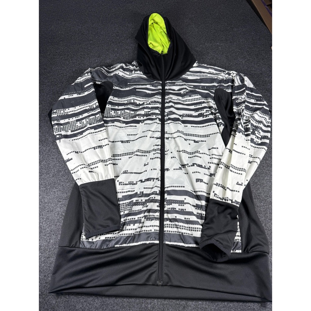 Adidas Windbreaker Jacket Large Black White Graphic‎ Soccer Lightweight Outdoor